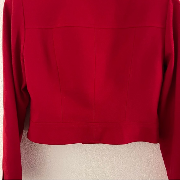 Vintage 1990s Jessica Ash Wool Gabardine Button-Front Cropped Jacket Red - Picture 9 of 16